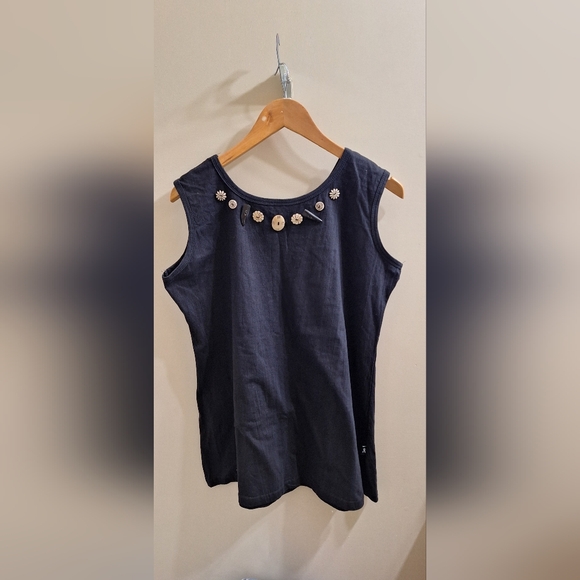 Leopards & Roses Sleeveless black cotton top t-shirt tunic XL - Picture 2 of 12